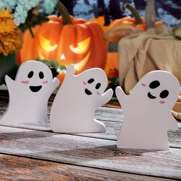 3 kappaletta Halloween-koristeita, puinen aavepöydän koristeet, Tri