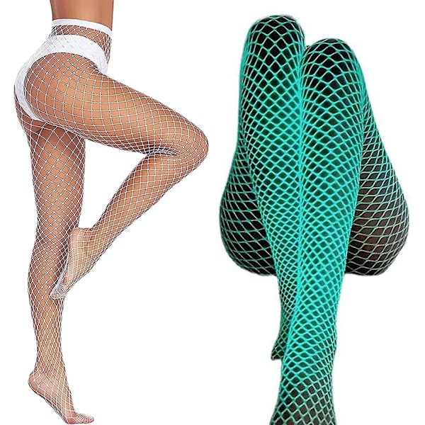 Glow-in-the-dark Fishnet Strumpbyxor Leggings, Hög Midja, Ljusa