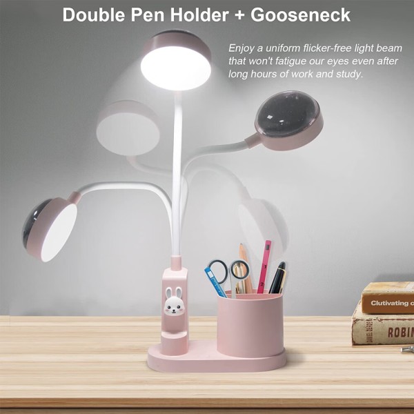 Skrivebordslampe for barn, studie lampe med pennholder, automatisk farge