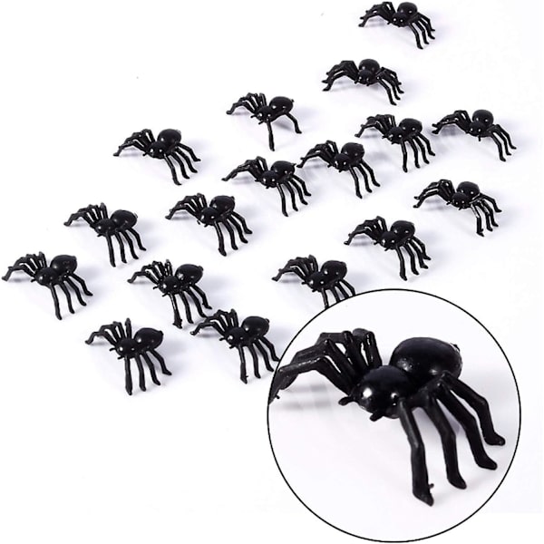 100 stk 2,2 cm sorte plast edderkopp leketøy Halloween morsom spøk