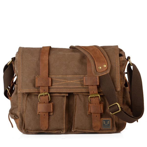 Vintage Læder Canvas Laptop Taske Messenger Tasker Medium, Canvas Kamera Taske Vintage DSLR SLR Messenger Skuldertaske - Kaffe