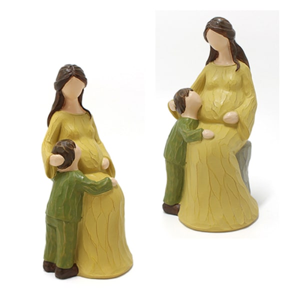 Mor och barn statyett figur handmålad skulpterad figurin