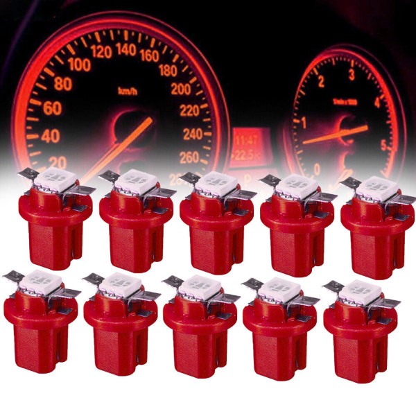 10x T5 B8.5D 5050 SMD Bilinstrument LED-pærer Rød Acc
