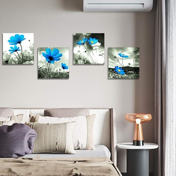 4 st canvas tavlor - Blå blomma canvas tavla väggdekor för