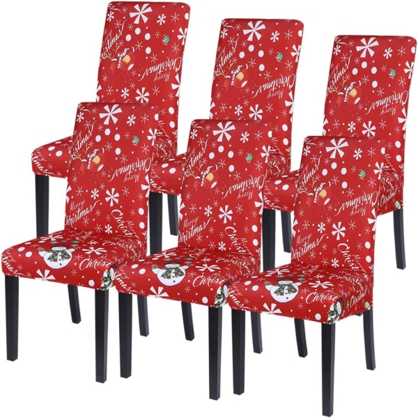 Julstolsöverdrag Set om 6, Stretchiga Julmatstolsöverdrag