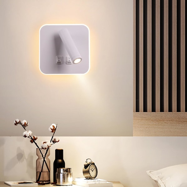 Sengelampe LED læselampe væglampe 3000K (3W + 10W)