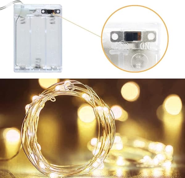 (Varm hvit) LED-lyssnor, 5m 50 LED-tråd mikrofe-lys