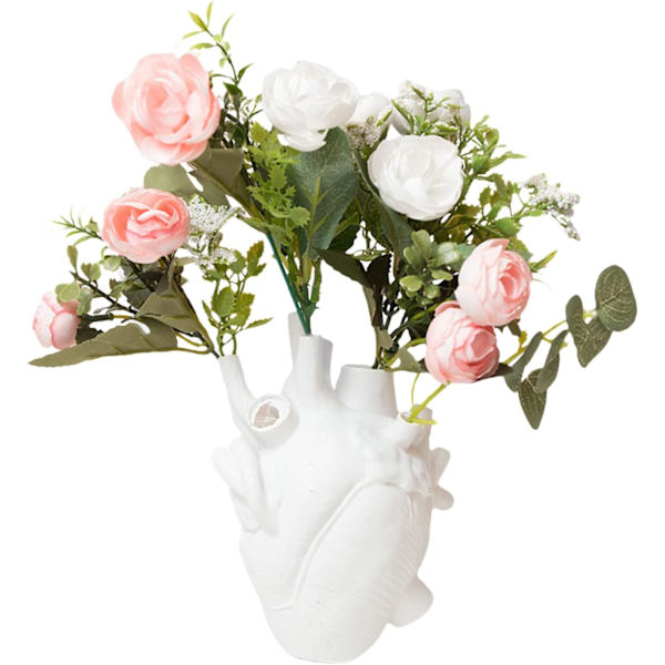 Hjerteformet vase i harpiks til skrivebord, bord, hylde, bord, stue