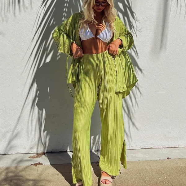 Kvinners Casual Outfits Set 2 Piece Plissert Lang Ermet Løs Passform