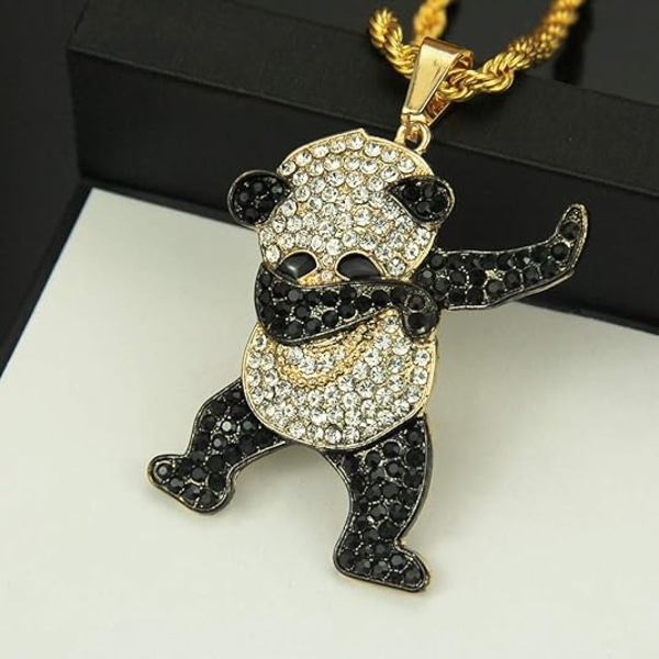 Unisex Iced Out Full Diamond Panda Vedhæng Halskæde Hip Hop Hals