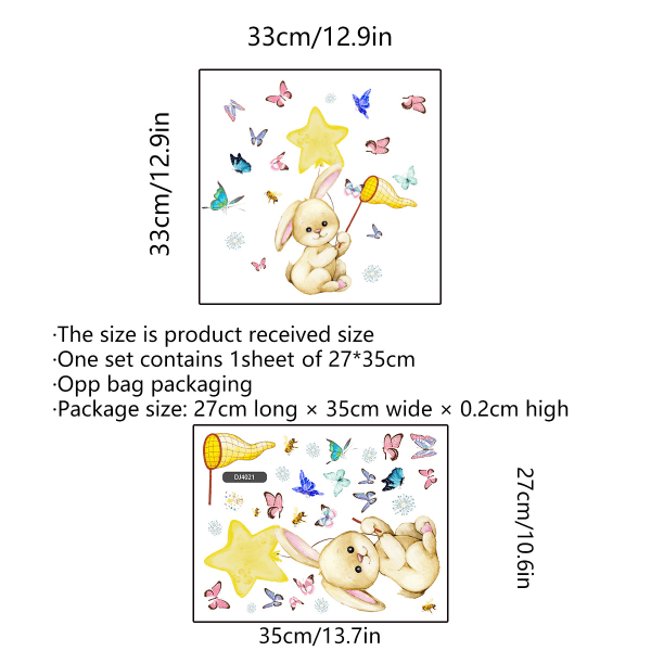 Vindusdekaler - 1 Fantastisk Kanin Fanger Sommerfugl Dekorativ