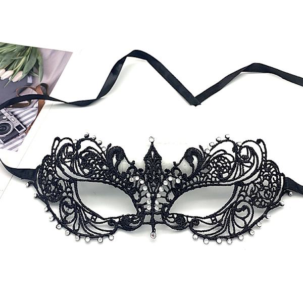 Halloween-fest blonde maske med blonder - halv ansikt og sexy festmaske (svart)
