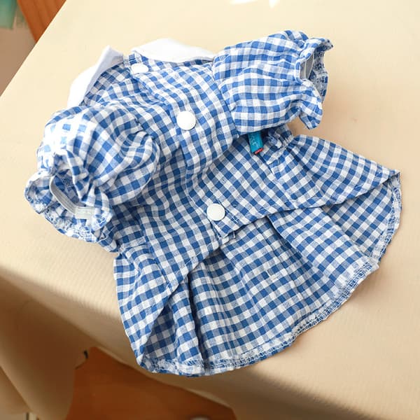 Åndbar ternet polyester hundekjole æble krave kæledyr nederdel til