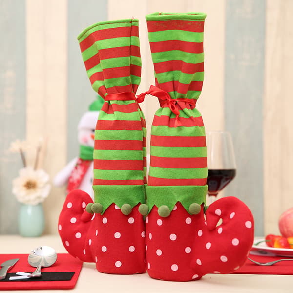 2 Jule Polka Dot Stribede Vinflaskeposer Jule Stribede