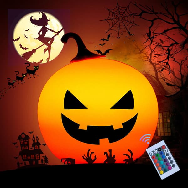 Halloween græskar børns natlys, LED silikone touch dæmpbar