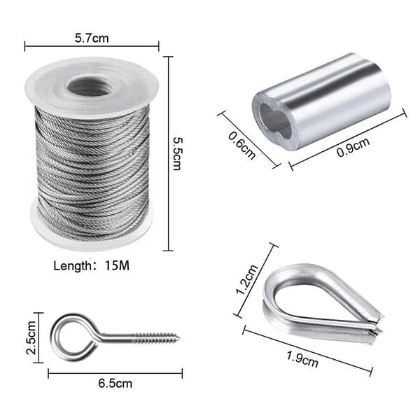 30M Wire Rope Hanging Hooks Clothesline Stainless Steel Cable Te