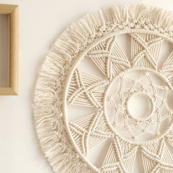 Macrame väggdekoration vävd gobeläng väggkonst krans Boho Chic Ho