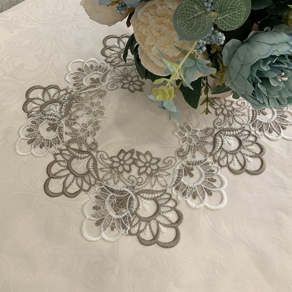 Duk med blommig broderad spets, skrynkelfri & fläckbeständig tygduk, bordsöverdrag för kök, middag - Shado grå 150*220cm