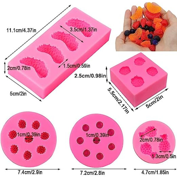 5 stk. frugt silikoneform fondant frugtformet geléforme, 3D Mi