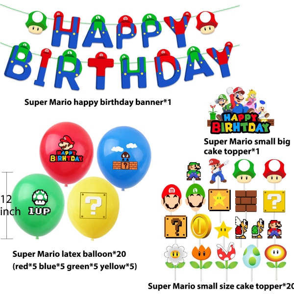 Mario temafestdekorationsprodukter Barnfödelsedagsflagga C