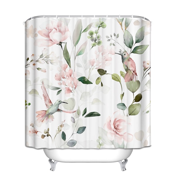 Flamingo Rose Kolibri Rustik Badeforhæng med 12 Kroge 180*180cm