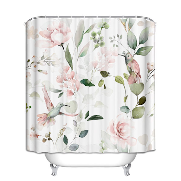 Flamingo Rose Kolibri Rustik Badrumsridå med 12 Krokar 180*180cm