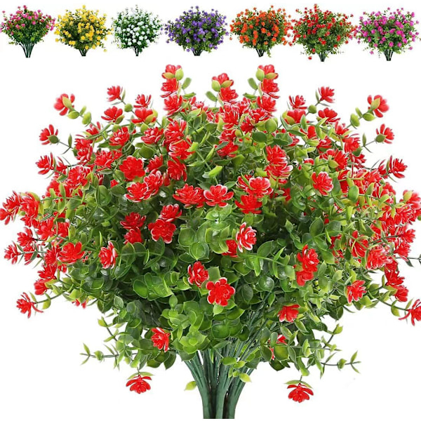 12 PCS Bunch Simulated Outdoor Plants Artificial Flowers-Red