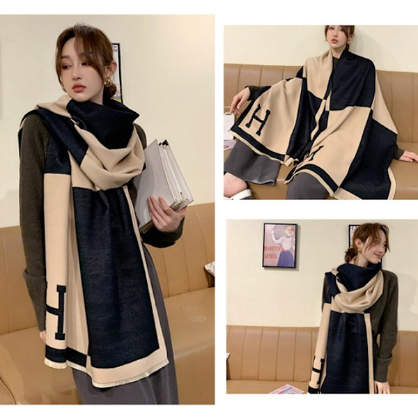 Cashmere-halsdukar, färgblockering varma halsdukar för kvinnor, medium