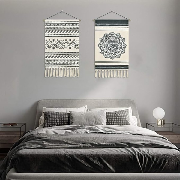 2 stycken Macrame vävda gobelänger Bohemian Mandala gobelänger Geom