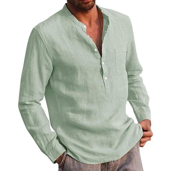 Herre bomull casual skjorte lang ermet bånd krage Henley skjorte T