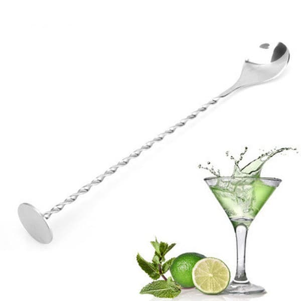 Cocktailskje med integrert muddler, rustfritt stål, 26 cm
