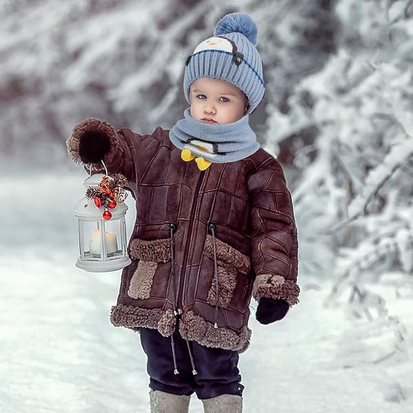 Vinter varm stickad mössa halsduk set, vinter tjockad fleece