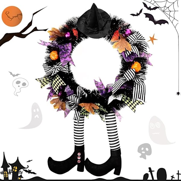 Halloween-kranssi etuovelle, noitakranssi Halloweeniin W:llä
