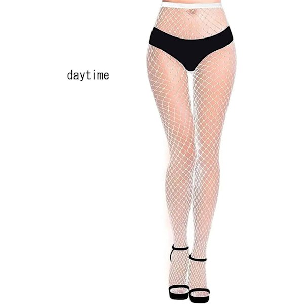 Glow-in-the-dark Fishnet Strumpbyxor Leggings, Hög Midja, Ljusa
