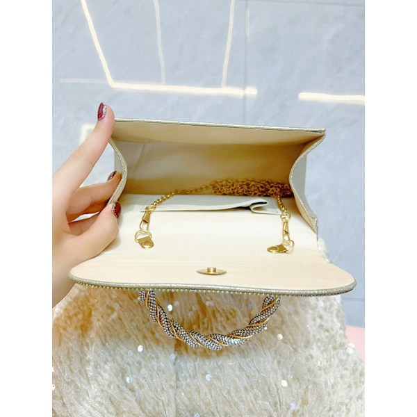 Skinnende Krystal Aften Clutch Taske Top Håndtag Håndtaske Crossbody Skuldertaske Bryllupsfest Brude Pung silver