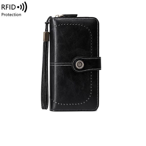 Damplånbok i äkta läder, stor kapacitet, handledspåse, clutch, kreditkortshållare med RFID-blockering - Midnatt mörk