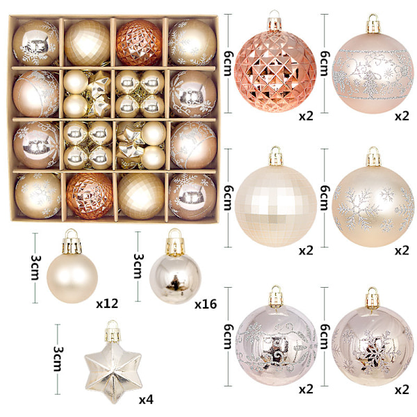 Julgranskulor 3-6cm 42st Dekorationer, Små Okrossbara Julgranskulor På Julgranen