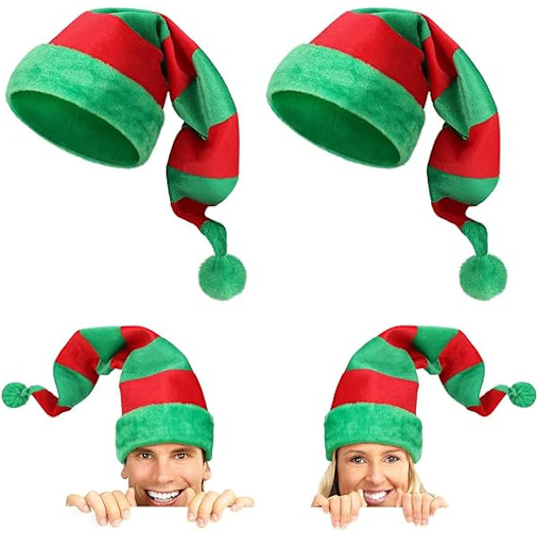 2 stk julealv filtlue lang stripet plysj nissehue Chr