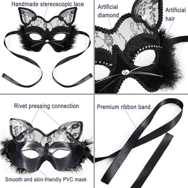 Venetian Masquerade Mask Luxury Black Cat Lace Mask för Fancy Dr