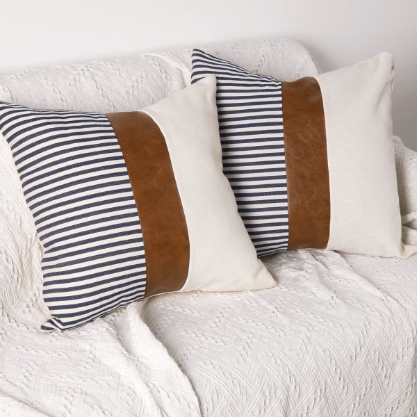Set med 2 Farmhouse Stripe Patchwork Lin Pudetrekk, Moderne Be