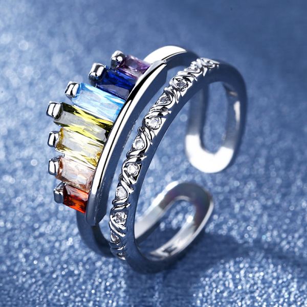 Micro Ring Crown Ring Zircon Säädettävä Sateenkaari Rengas Set Adjusta