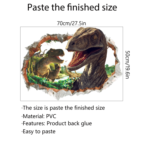 3D dinosaur vægklistermærker til væggen i soveværelset eller stuen