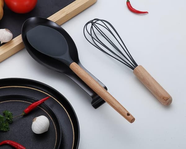 Mat Sort Ske Rest, Rustfrit Stålskeholder til Komfur,