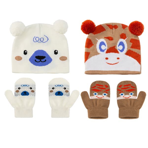 Toddler Stickad Cartoon Hat Vantar 2 Delar Set Mössa Vantar