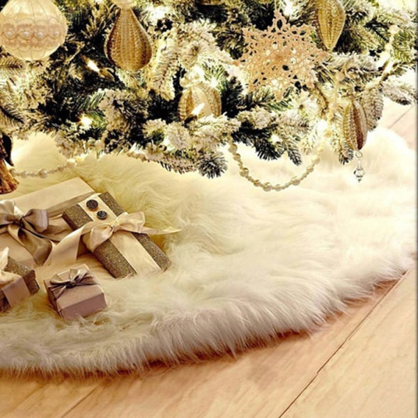 1PCS 90CM Pure White Plush Christmas Tree Skirt Long Wool Christ