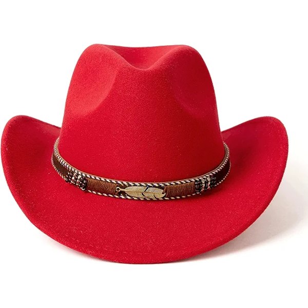 Western Cowboyhatt Bred brättad utomhus Fedora-hatt, röd