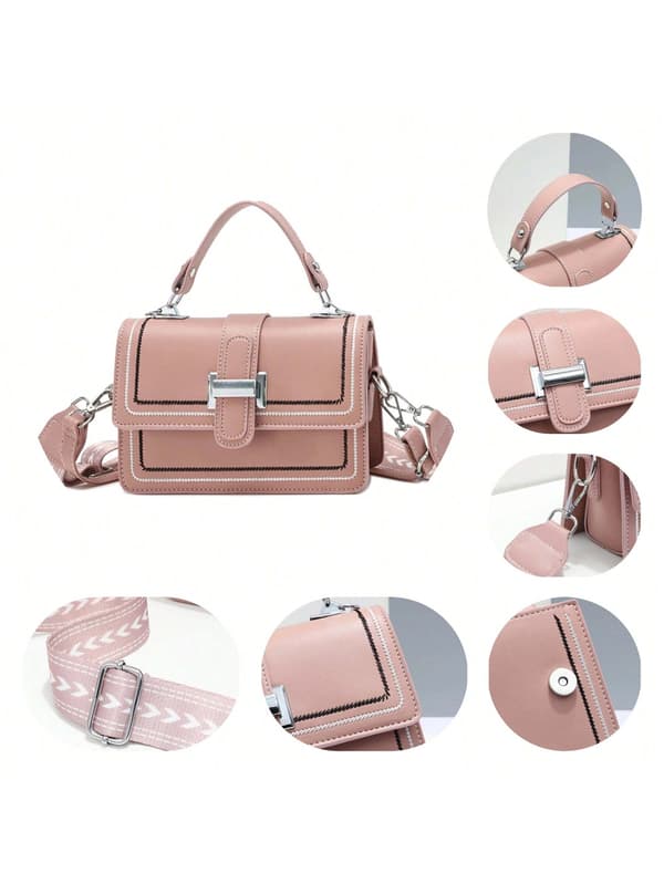 Färgblocks Crossbody-väskor för kvinnor Läder Axelväskor Söta Handväskor Crossbody-väska - Vit White