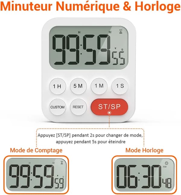 Køkken Timer, Køkken Timer, Digital Stoppur og Nedtælling Ti