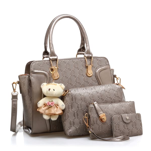 4-pack Dammode Handväskor Toteväskor Axelväska Topphandtag Satchel Plånboksset - Champagne