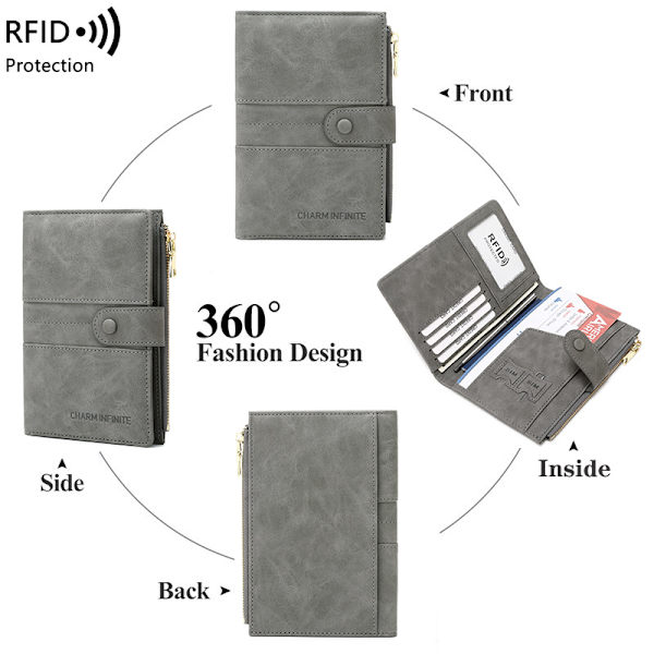 Passi- ja korttikotelo naisille RFID-suojauksella, ohut matkakukkaro, kolikkokukkaro, rokotustodistuksen paikka - Pinkki